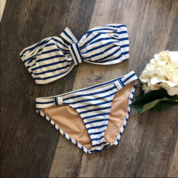 J. Crew Other - J Crew | Blue & White Striped Bandeau Bikini